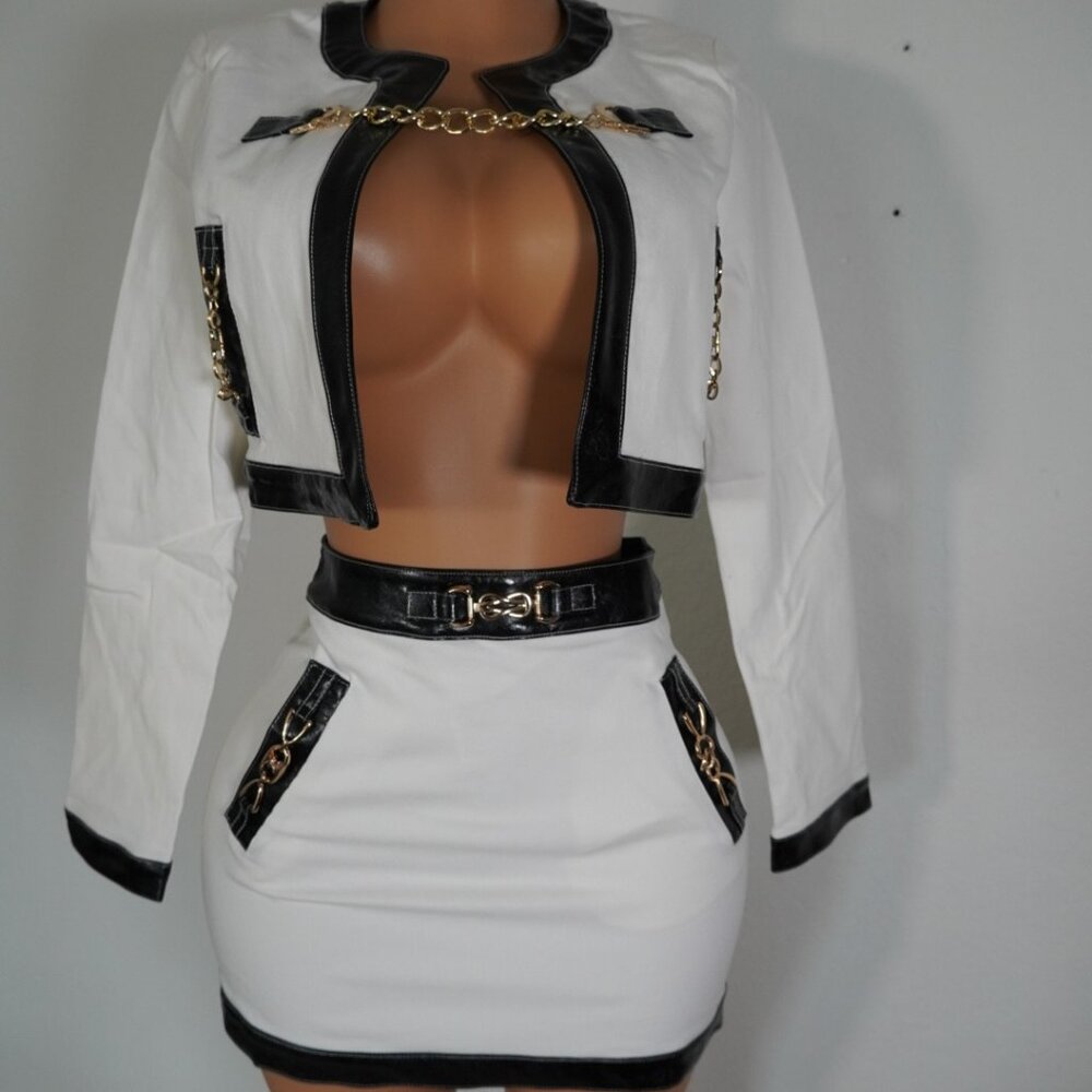 Black and White 2 PC Jacket and Skirt Set